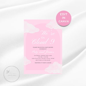 We&#39;re on Cloud 9 Shower Invite - Girl Baby Shower Invite - Cloud Nine Baby Shower - On Cloud Nine - Editable Template - Instant Download