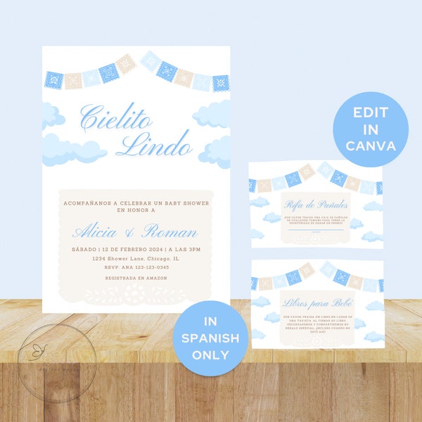 Cielito Lindo Baby Shower Invitation Bundle in Spanish - Cielito Lindo invitación para baby shower en español - Rifa de Pañales BabyShower