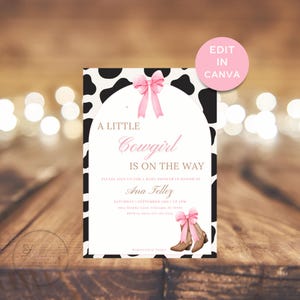 A Little Cowgirl Is On The Way Invitation, A Little Cowgirl Baby Shower Invitation, Pink Bow and Cowgirl Boot Shower Invite, Bows and Boots