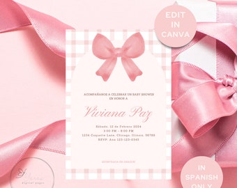 Invitacion de Baby Shower En Español - Baby Shower Coquette - Es Niña - Baby Shower Invite in Spanish - Spanish Invite - Editable Invitation