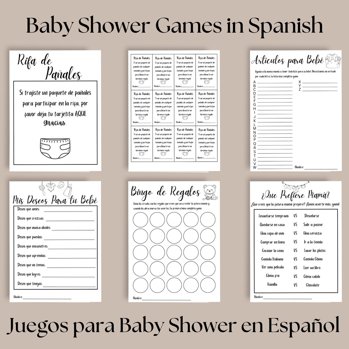 Baby Shower Games Bundle Of 8 Spanish Baby Shower Games Spanish Baby Shower Games Bundle Of 8 Spanish Baby Shower Games Spanish