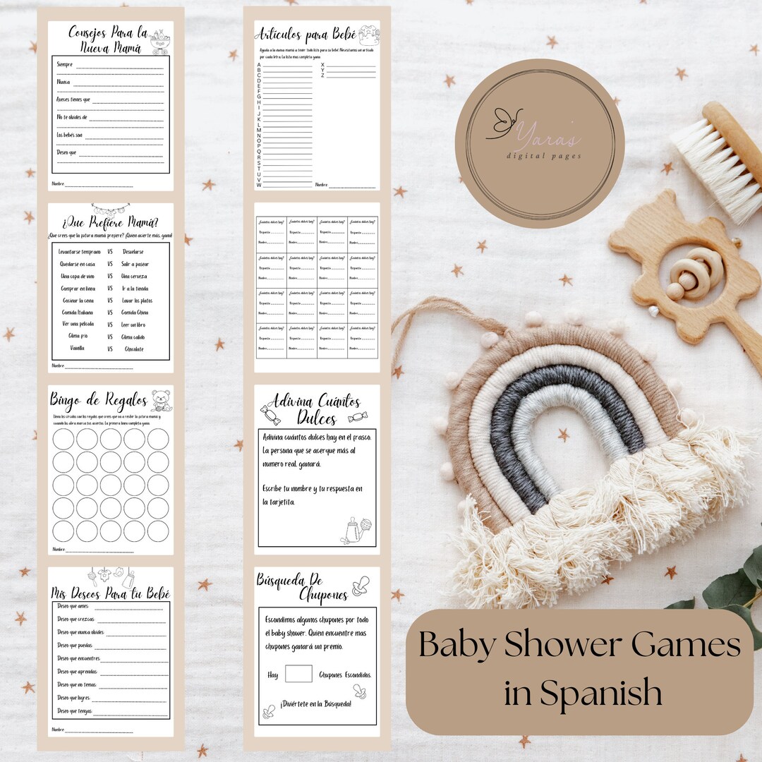 Baby Shower Games Bundle of 8 Spanish Baby Shower Games Spanish Baby