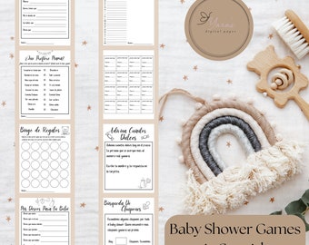Baby Shower Games | Bundle of 8 Spanish Baby Shower Games | Spanish Baby Shower | Ready to print, Baby Shower Games en Español