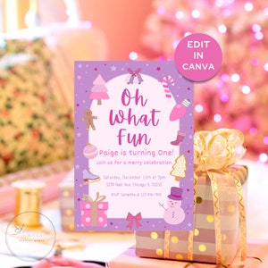 Oh What Fun Birthday Invite - 1st Birthday Invite - Oh What Fun It Is To Be ONE - Editable Birthday Invitation  - Instant Download