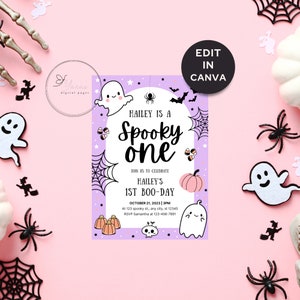 Spooky One Halloween Birthday Invitation,  Cute Ghost First Birthday Invite, Spooky 1st Birthday Invite, Halloween 1st Birthday Invitation