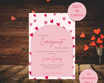 Invitacion de Baby Shower En Español - Baby Shower de San Valentin - Baby Shower Invite in Spanish - Spanish Language Invite - Editable