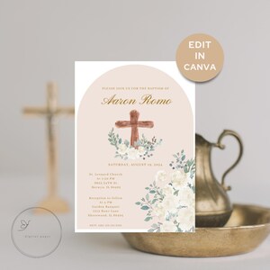 Faire-part de baptême, carte d'invitation de baptême verdure, faire-part de baptême croisé, faire-part de baptême bohème, faire-part de baptême, Mi bautizo
