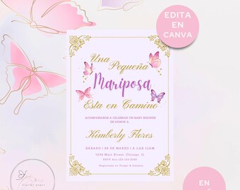 Una Pequeña Mariposa Baby Shower Invitation - Mariposa Baby Shower Invitacion - Una Pequeña Mariposa Esta en Camino - Shower Invite Spanish