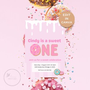 A Sweet ONE Birthday Invite - 1st Birthday Invite - A Sweet One Invitation - Donut Birthday Invite - Instant download - Editable Template