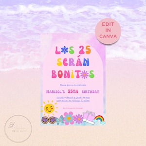 Los 25 serán Bonitos - Karol G inspiriert - Mañana será bonito - 25. Geburtstag einladen - Bichota einladen - Sofortiger Download - Bearbeitbare Vorlage