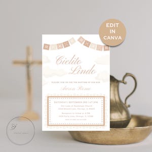 Cielito Lindo Baptism Invitation - Cielito Lindo Baptism Invite - Papel Picado Bautizo - Mexican Theme Baptism Invitation - Neutral Baptism