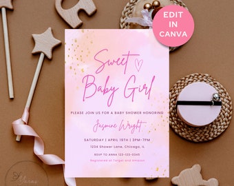 Sweet Baby Girl Invite, BabyShower Invite, Sweet Baby Girl, Editable Template
