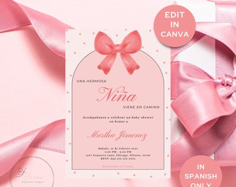 Invitacion de Baby Shower En Español - Baby Shower Coquette - Es Niña - Baby Shower Invite in Spanish - Spanish Invite - Editable