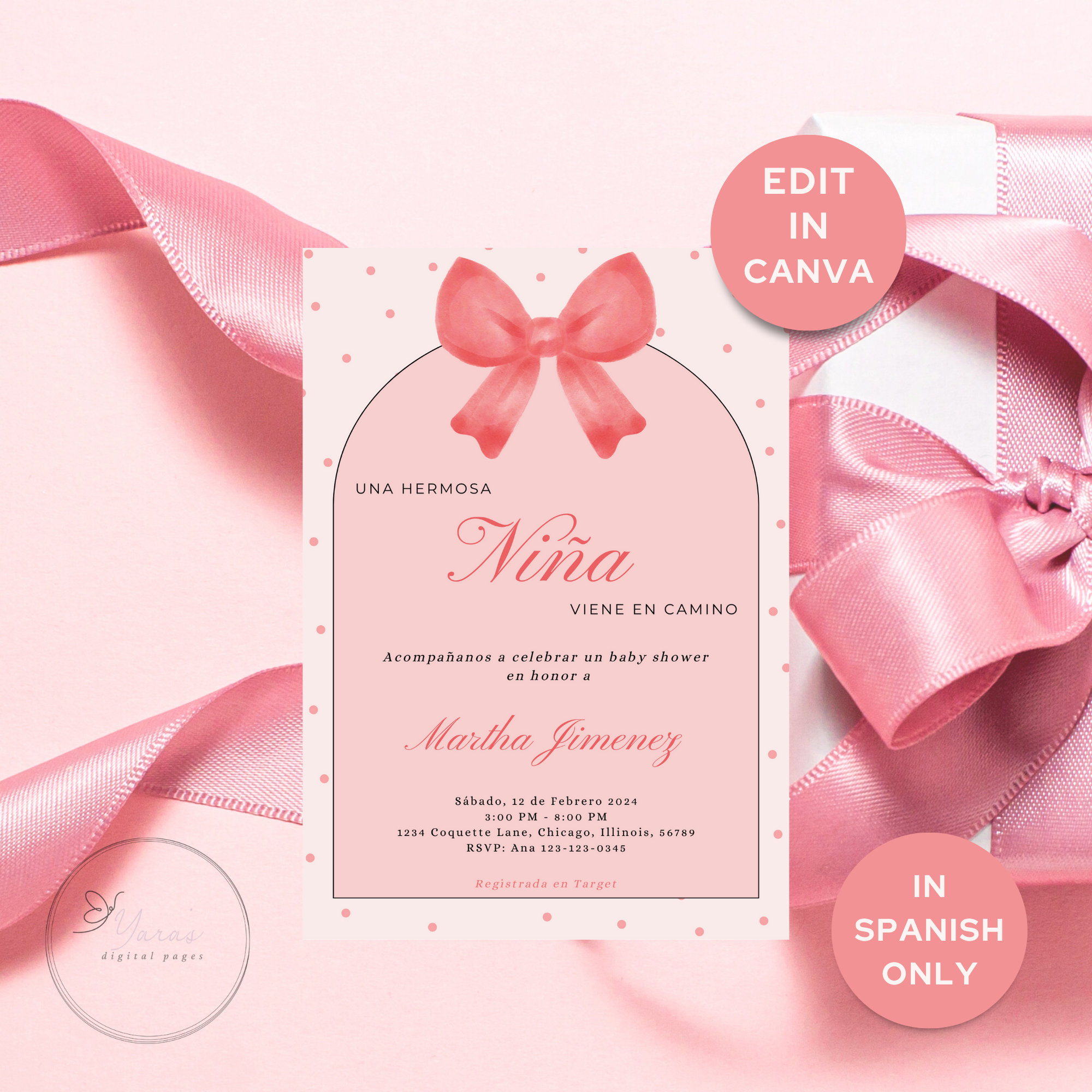 Invitacion De Baby Shower En Español - Baby Shower Coquette - Es Niña ...