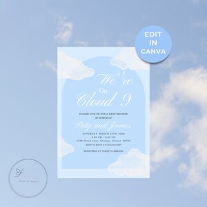 We&#39;re on Cloud 9 Shower Invite - Boy Baby Shower Invite - Cloud Nine Baby Shower - On Cloud Nine - Editable Template - Instant Download