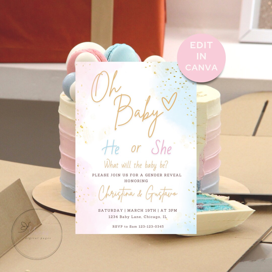 Oh Baby Gender Reveal Invite - He or She Invite - Gender Reveal Party ...
