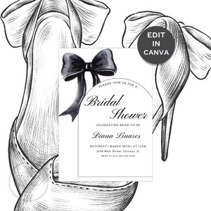 Black Bow Bridal Shower Invitation, Black Coquette Wedding Shower Invite, Coquette BlackBow Bridal Shower Invitation, Coquette Bridal Shower