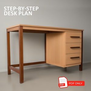 Projeto de construção de mesa de madeira faça você mesmo, projeto de mesa de computador para escritório ou gamer, projeto de configuração de mesa gamer, mesa com gavetas