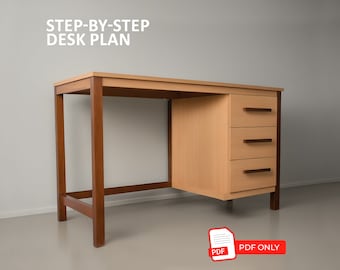 Plano para construir un escritorio de madera: Escritorio para ordenador con cajones (PDF)