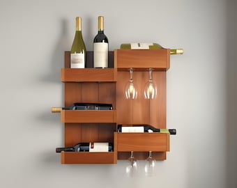 DIY Wall Mounted Bar Plan: Wine Rack & Glass Holder (PDF File)