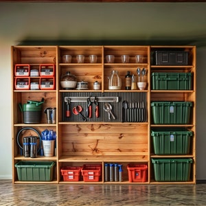 Garage Shelves With Work Bench | Diy garage shelves Diy garage shelf Diy work bench Garage storage Workshop storage Shop organization Plans