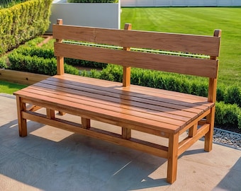 DIY Wooden Bench with Backrest Plan: Outdoor Patio Garden (PDF Download)
