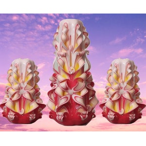 Carved Candles Handmade Home Decor Gift Colourful Art Design Red Yellow New