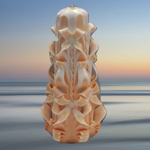 Carved Candles Home Decorative Handmade Handcrafted Orange Cream Art Design Gift New