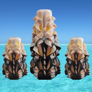 Carved Candles Decor Handmade Gift Colourful Art Design Home Handcrafted Set