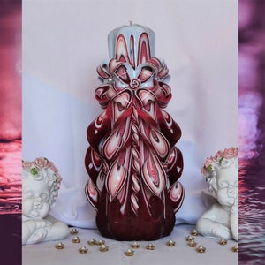 Carved Candles Handmade Home Gift Colorful Art Design Red White Decorative New
