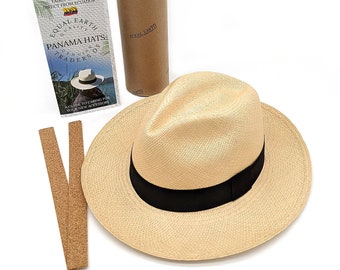 Equal Earth Genuine Rolling Panama Hat from Ecuador with Travel Tube / Handwoven / Handmade / Authentic / Quality - in colour Natural