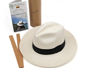 Equal Earth Genuine Rolling Panama Hat from Ecuador with Travel Tube / Handwoven / Handmade / Authentic / Quality - in colour Ivory White