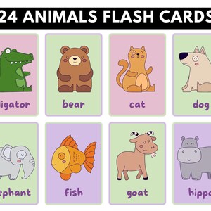 24 Animals Flash Cards, Montessori Materials, Educational Printable Cards, Zoo Animals Flash Cards, INSTANT DOWNLOAD