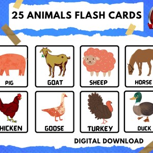 25 Animals Flash Cards, Montessori Materials, Educational Printable Cards, Zoo Animals Flash Cards, INSTANT DOWNLOAD