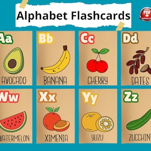 ABC-flashkaarten, educatieve kaarten, AZ-kaarten, ABC leren, alfabet-flashkaarten, kinderkleurenalfabet, montessorikaarten, digitale download