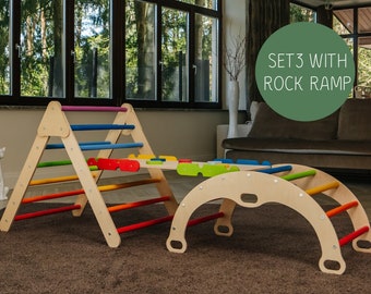 Rainbow Foldable Climb Triangle, Montessori Climber Arch with Ramp, Toddler Climbing Set, Baby Climbing Arch Toddler Rocker Arche Montessori