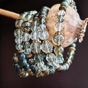 Boho wrap bracelet with jasper & quartz in green bronze tones bracelet healing stones energy glass beads noble hippie unique by NaturalArtDesign