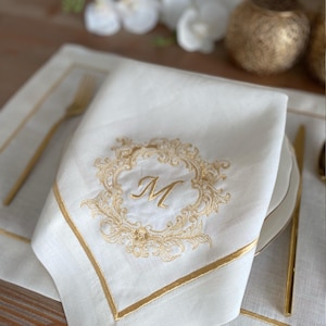 Personalized 100% Linen Table Set; Monogram Napkins, Placemats & Runner for Wedding, Holiday, Housewarming Gift; Elegant Custom Table Decor