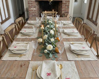 Servilletas, manteles individuales y caminos de mesa de lino 100 % natural con monograma bordado personalizado