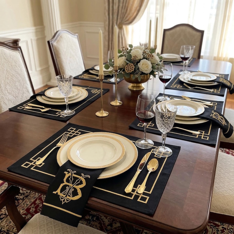 Table Monogrames Custom Monogrammed Embroidered Table Runner Napkin and Placemat Set ...