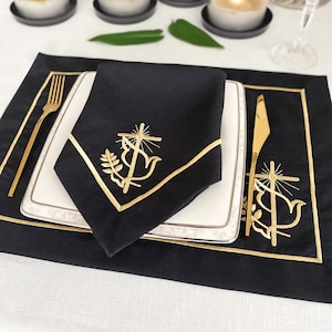 Exquisite Cross with Dove Embroidered Table Linen; Stain Resistant Unique Religious Christian Napkins, Placemats, Runner; Dinner Table Decor