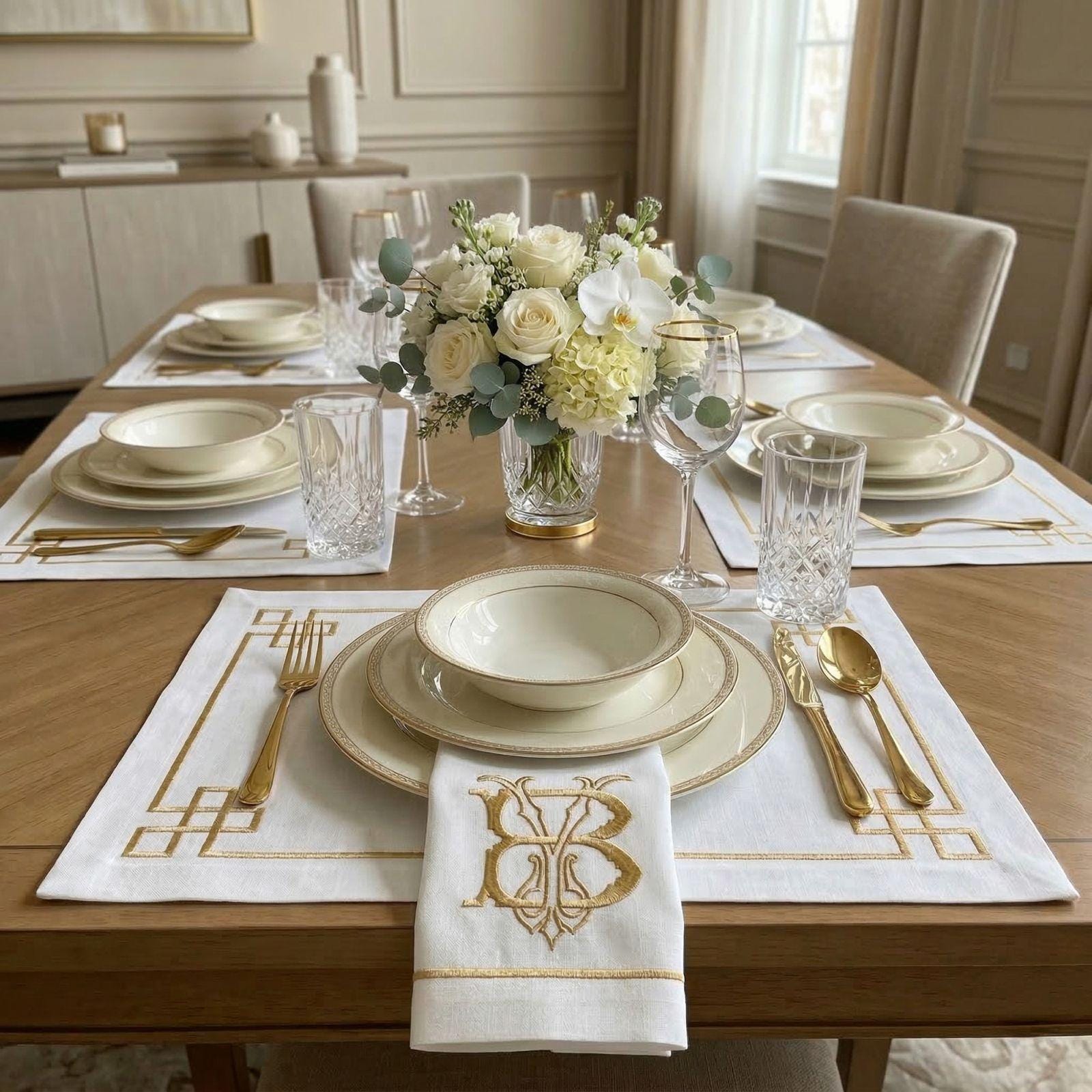 Table Monogrames Custom Monogrammed Embroidered Table Runner Napkin and Placemat Set ...