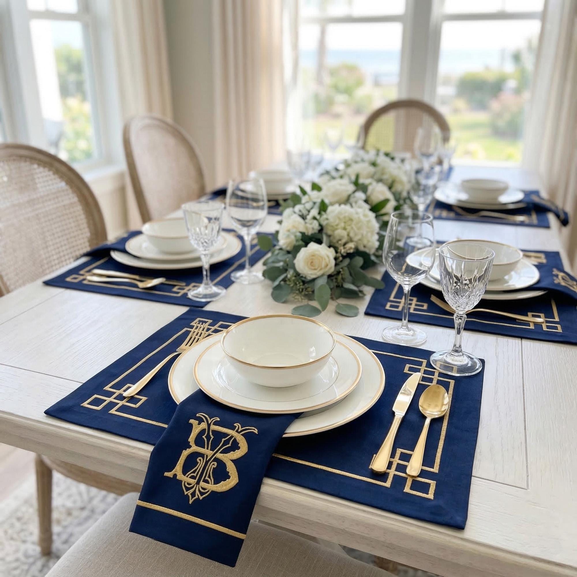 Table Monogrames Custom Monogrammed Embroidered Table Runner Napkin and Placemat Set ...