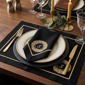 Ensemble de table à monogramme Royal Berry comprenant des napperons et des serviettes de table en polyester faciles d'entretien brodés personnalisés avec un chemin de table assorti