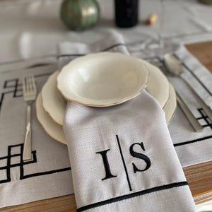 Custom Gray Monogram Napkins & Placemats Set – Personalized Embroidered Table Runner – Wedding Gift or Hostess Gift