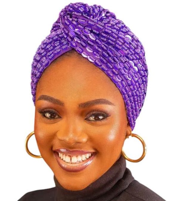 Elegant Purple Headwrap Royal Purple Pre-tied Modu Head wrap-DP3839PT - Dupsie main image 4