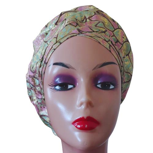 Shimmering Pink & Gold African Damask Turban Headwrap Wholesale Gold Foil Hair Plain Stretchy African Head Wraps main image 2