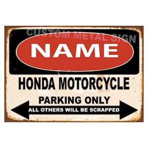 Gepersonaliseerde Honda Parking Only Emaille Bord Retro Aangepaste Naam Motorfiets Decoratie Metalen Bord Cadeau voor Honda Fans Garage