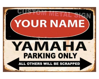Letrero de metal para motocicleta, letrero de chapa RETRO personalizado solo para estacionamiento, regalo para fanáticos de Yamaha, taller de motociclista, letrero de garaje, decoración de 20 x 30 cm