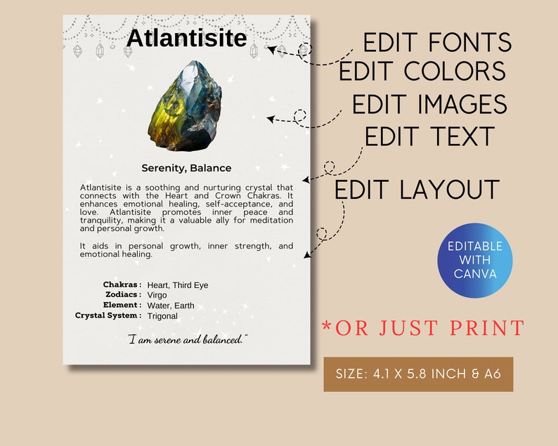 Printable Mist Card Mist 300 Printable Crystal Meaning Cards / Crystal Information Cards ...